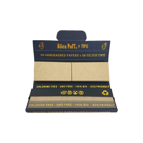 Alien Puff Black & Gold 1 1/4 Size Unbleached Brown Papers + Tips - 50 Packs | The CBD Hut