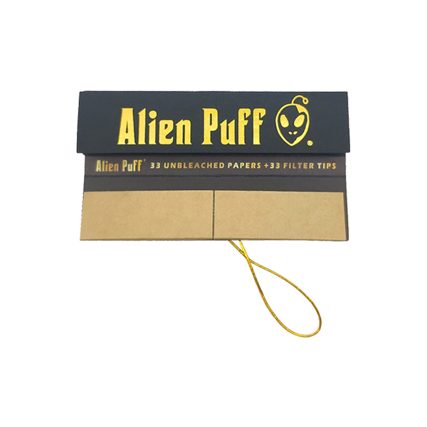Alien Puff Black & Gold King Size Elastic Band Unbleached Papers + Filter Tips - 33 Packs | The CBD Hut