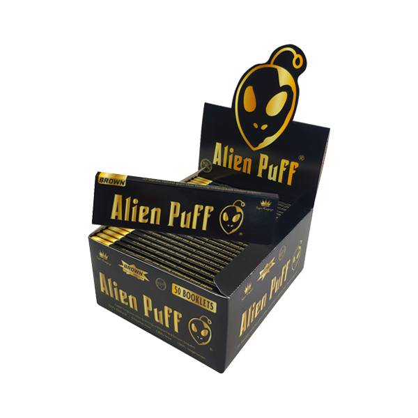 Alien Puff Black & Gold Super King Size Unbleached Brown Rolling Papers - 33 Packs | The CBD Hut