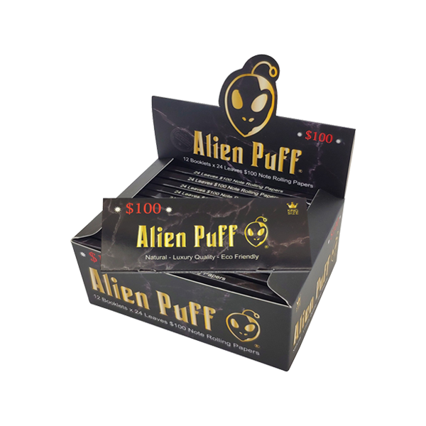 Alien Puff Black & Gold $100 Bill King Size Rolling Papers - 24 Packs | The CBD Hut