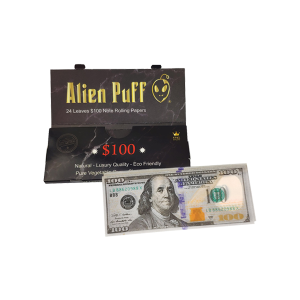 24 Alien Puff Black & Gold King Size $100 Note Rolling Papers - The CBD Hut