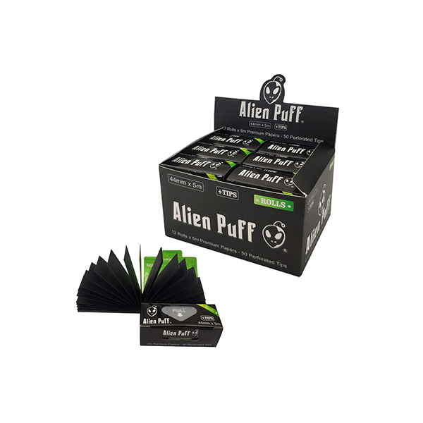 Alien Puff Rolls & Roach 5mx44mm White Rice Paper - 12 Rolls | The CBD Hut