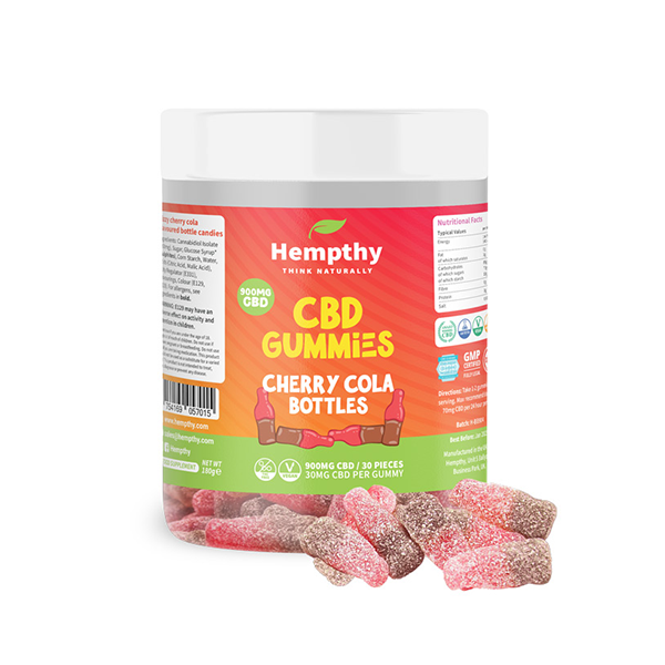 Hempthy 900mg CBD 'Cherry Cola Bottles' Gummies - 30 Pieces | The CBD Hut