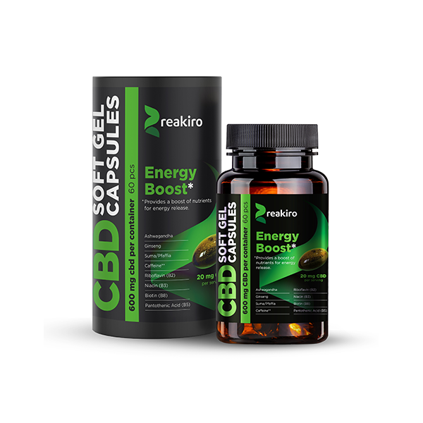 Reakiro 600mg Full Spectrum CBD Energy Boost Capsules - 60 Caps (BUY 1 GET 1 FREE) | The CBD Hut