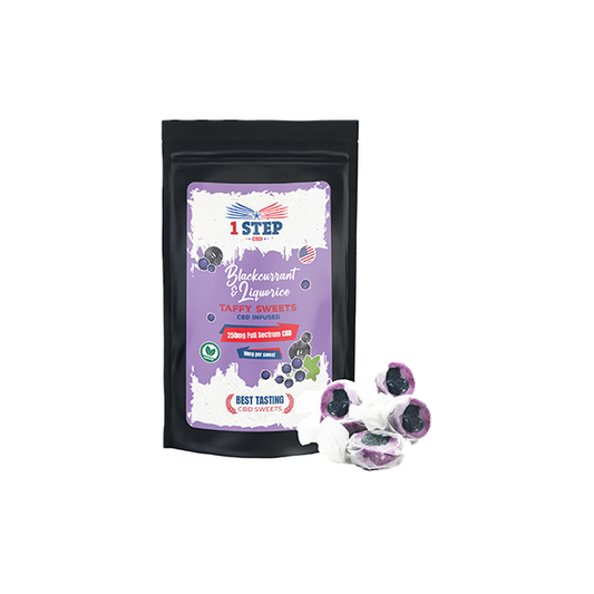 1 Step CBD 250mg Full Spectrum Blackcurrant & Liquorice Taffy Grab Bag - 150g | The CBD Hut