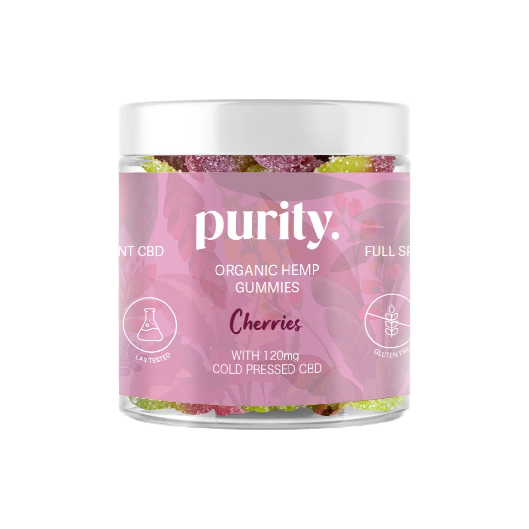 Purity 120mg Full-Spectrum CBD Vegan Gummies - 150g - Gummy Cherries | The CBD Hut