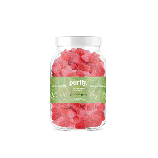 Purity 1600mg Full-Spectrum CBD Vegan Gummies - Strawberry Hearts | The CBD Hut