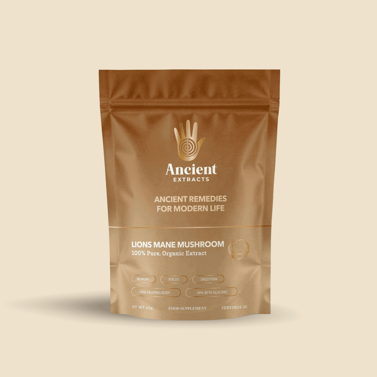 Ancient Extracts Lion’s Mane Mushroom Extract Powder 60g pouch