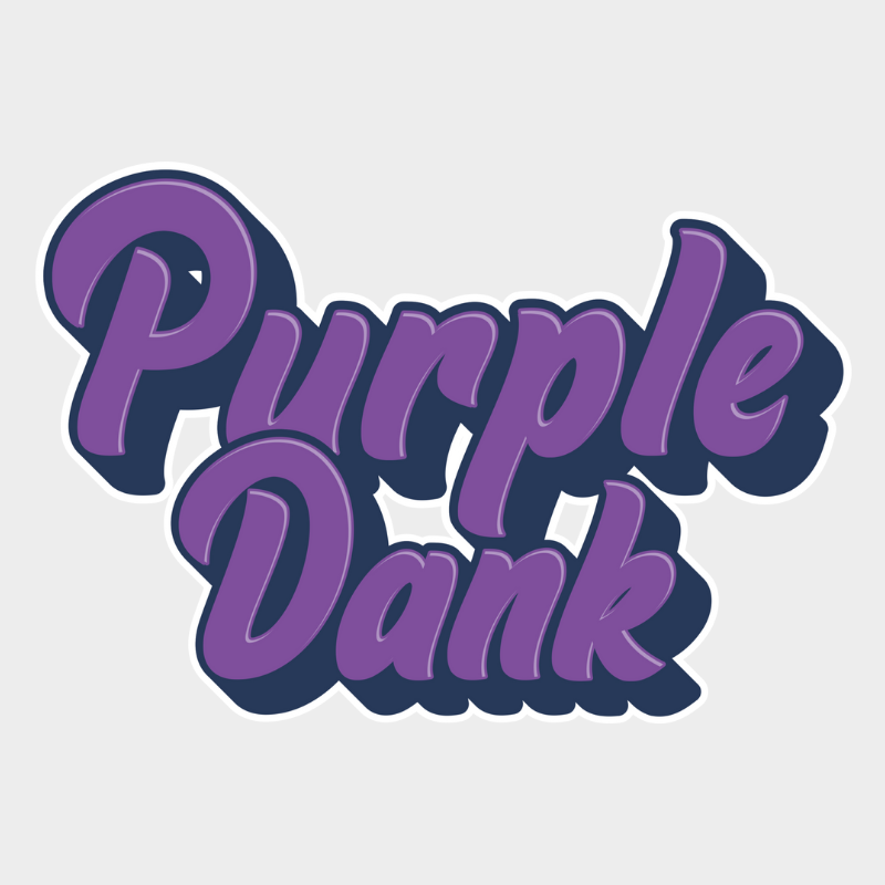 Purple 'Purple Dank' text on a light gray background