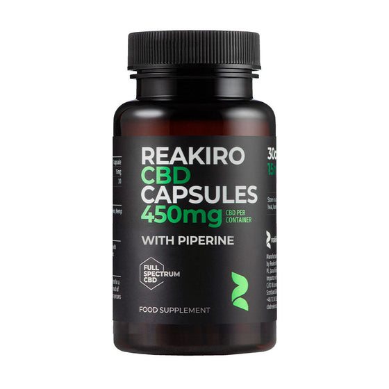 Reakiro Full Spectrum Vegan CBD Capsules 450mg – 30 front product view