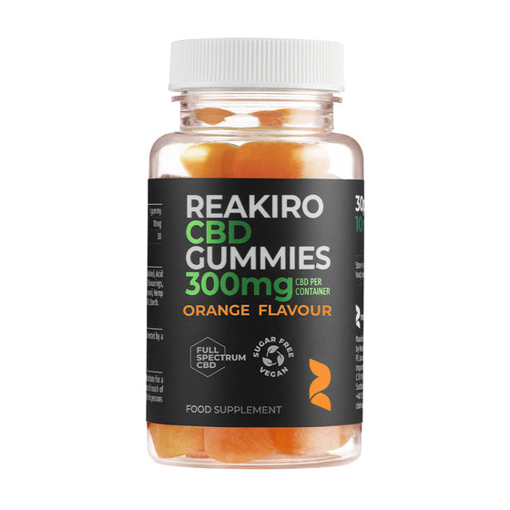 Reakiro Full Spectrum Vegan CBD Gummies 300mg Orange – 30 front product view