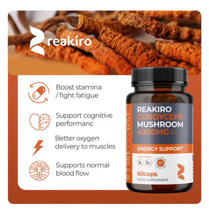 Reakiro Cordyceps Mushroom Capsules 4000mg 60 Pack