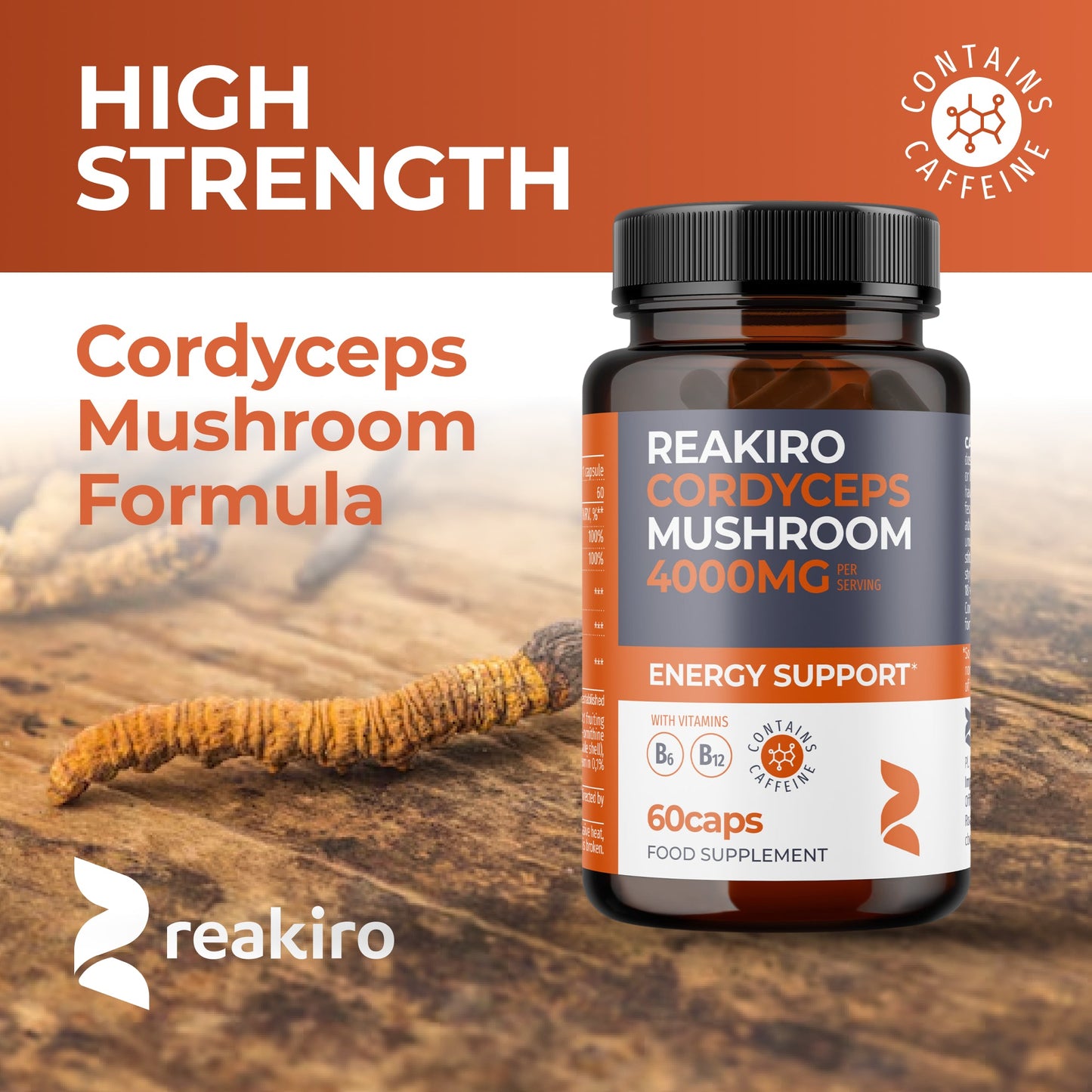 Reakiro Cordyceps Mushroom Capsules 4000mg 60 Pack