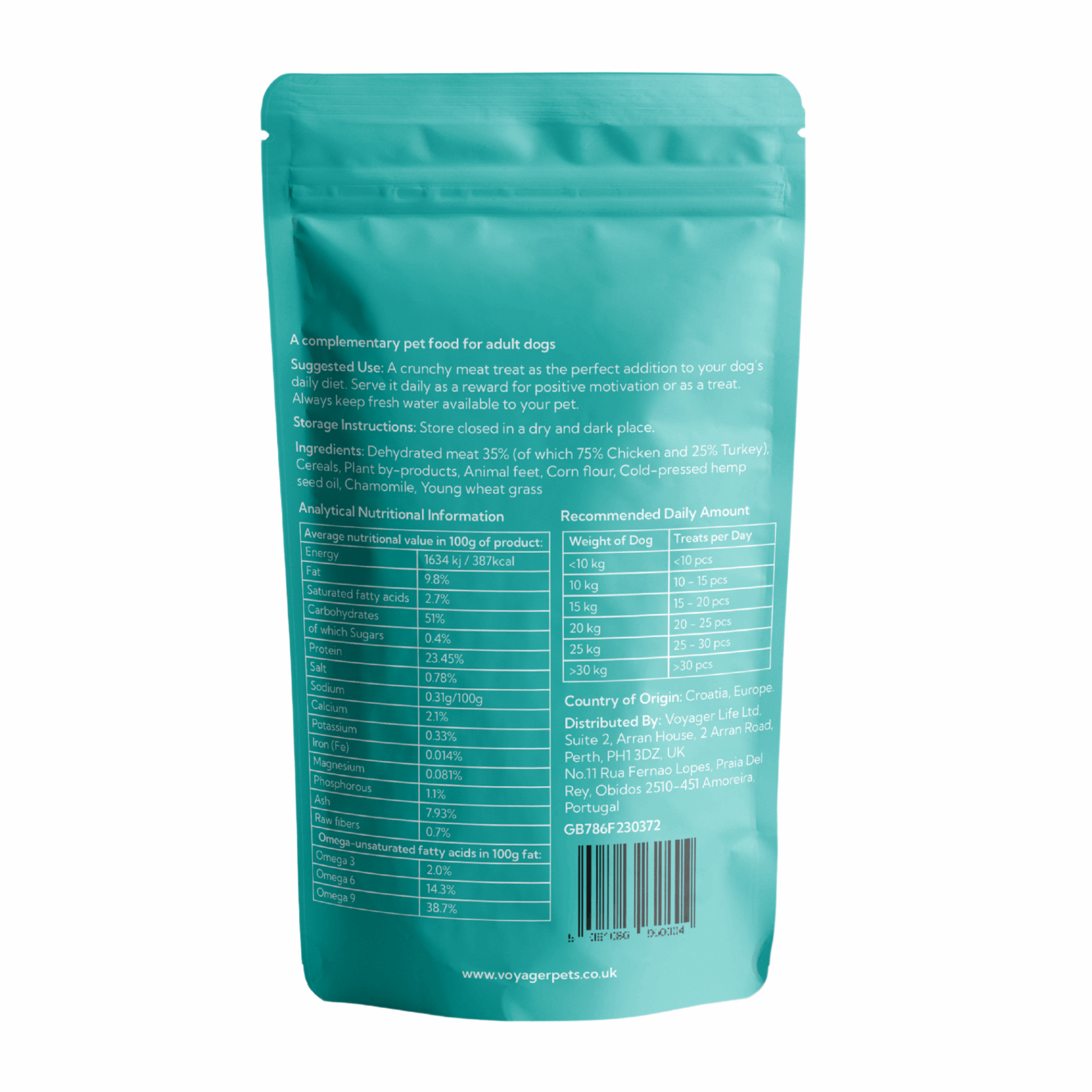 Voyager Hemp Dog Treats 100g - Chicken Flavour - back view