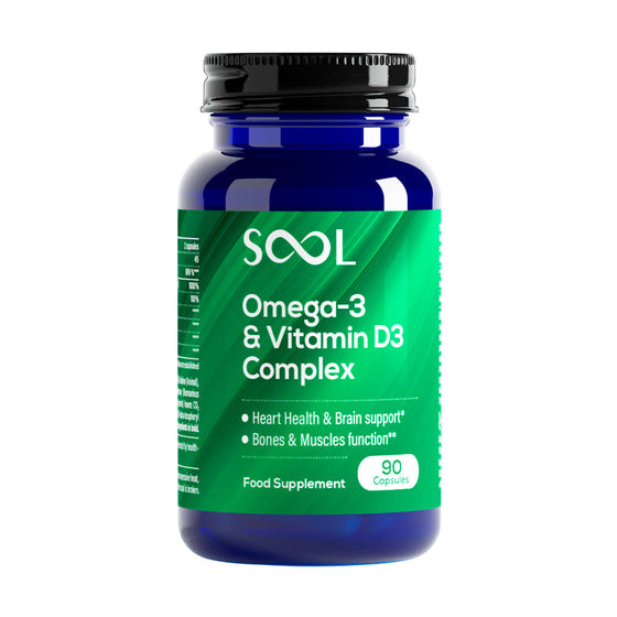 SOOL Omega-3 & Vitamin D3 Softgels – 90 Capsules front bottle view