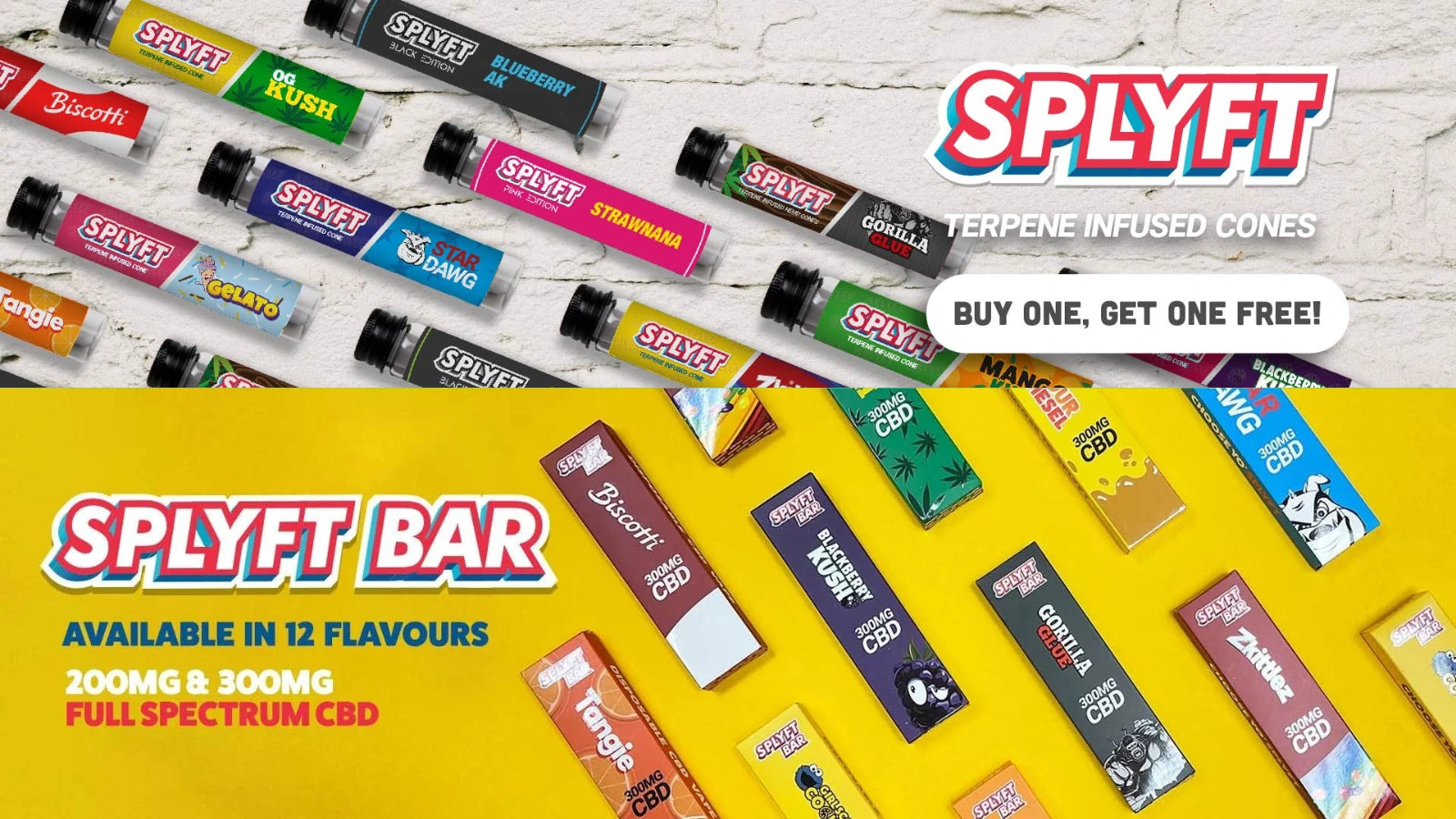 SPLYFT CBD disposable vapes and terpene infused cones- BOGOF
