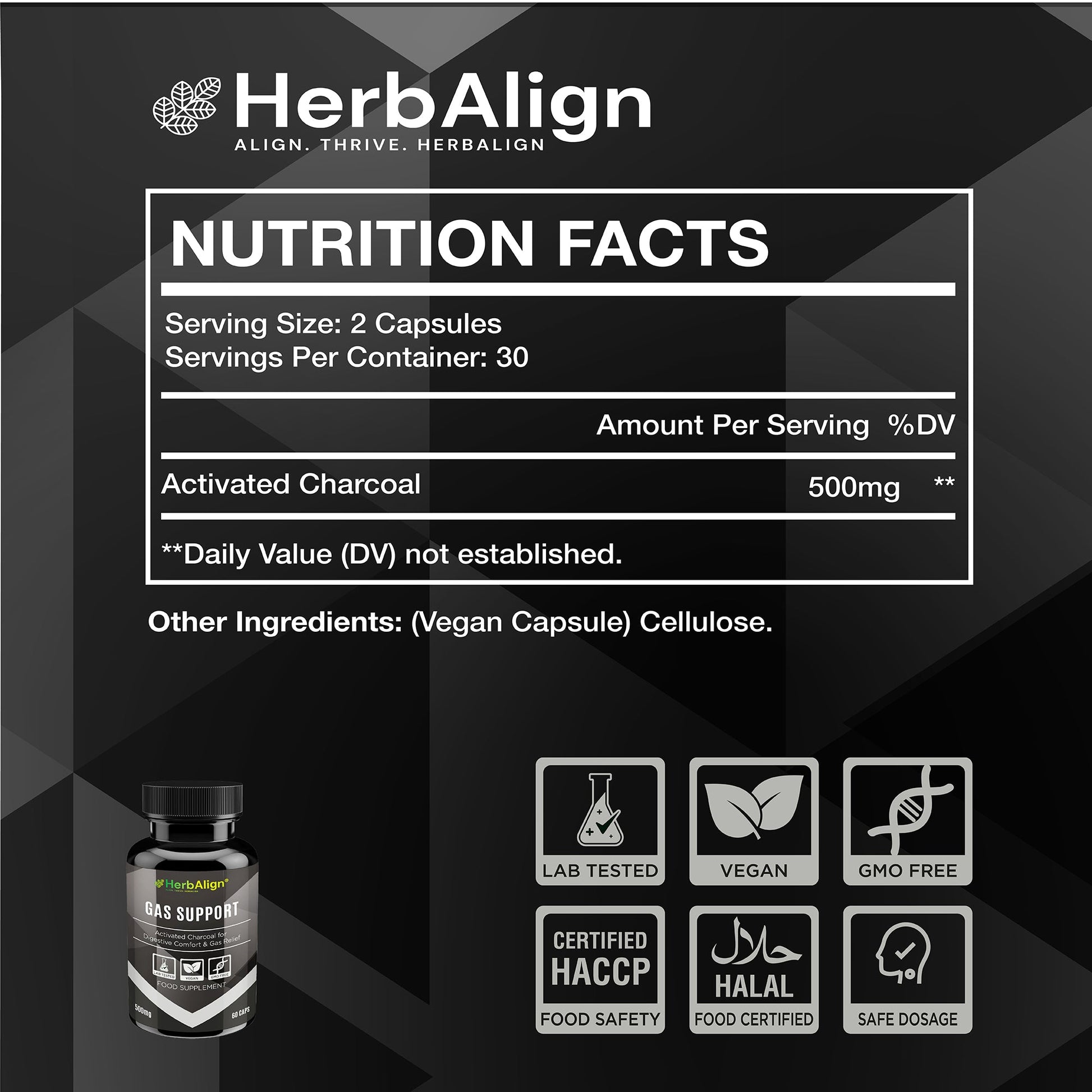Herbalign Activated Charcoal Gas Support Capsules 1000mg