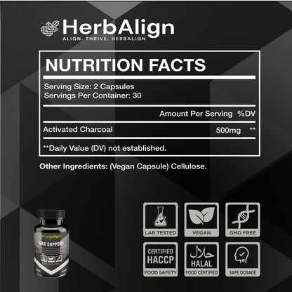 Herbalign Activated Charcoal Gas Support Capsules 1000mg