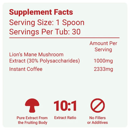The Shroom Shop Lions Mane Mushroom 30000mg Coffee nutritional information | The CBD Hut