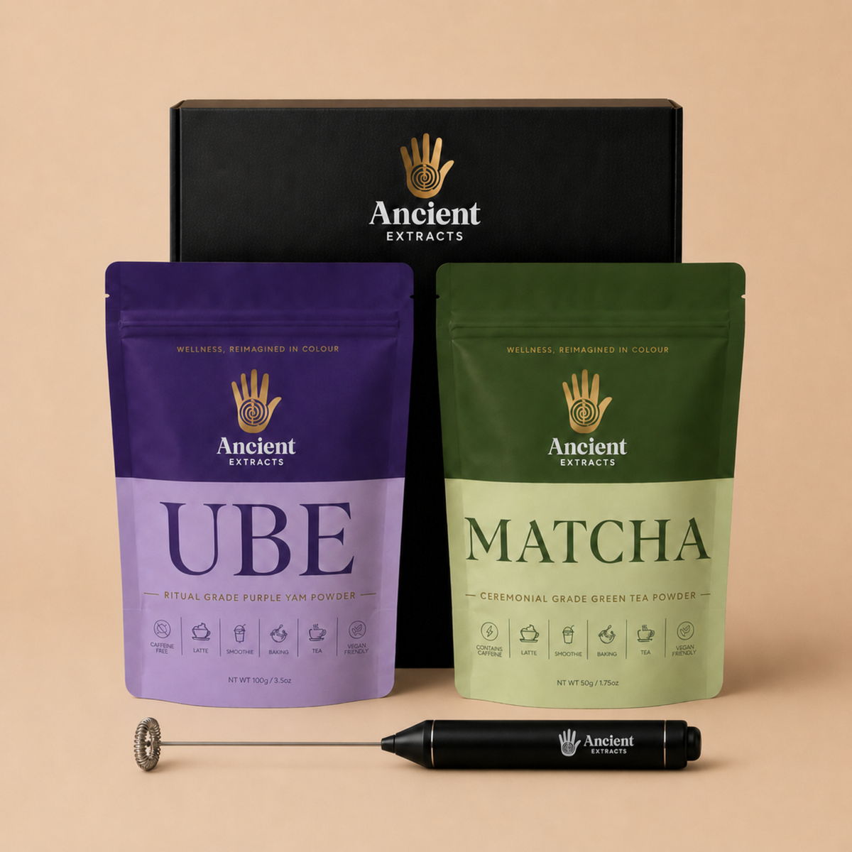 Ancient Extracts Matcha and Ube powder pair 50g and 100g