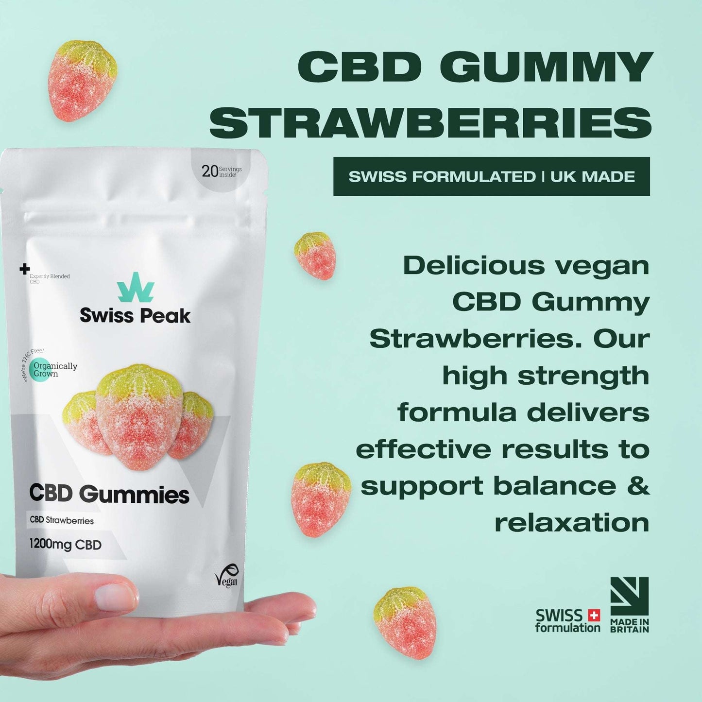 Swiss Peak CBD Gummy Strawberries 1200mg 20 Pack product image