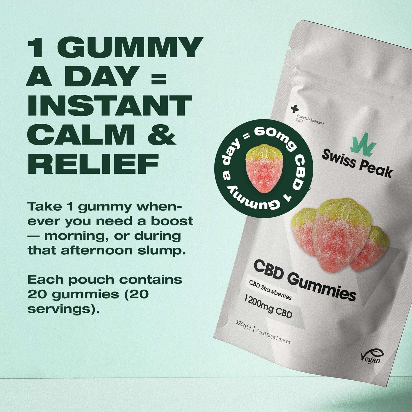 Swiss Peak CBD Gummy Strawberries 1200mg 20 Pack product image