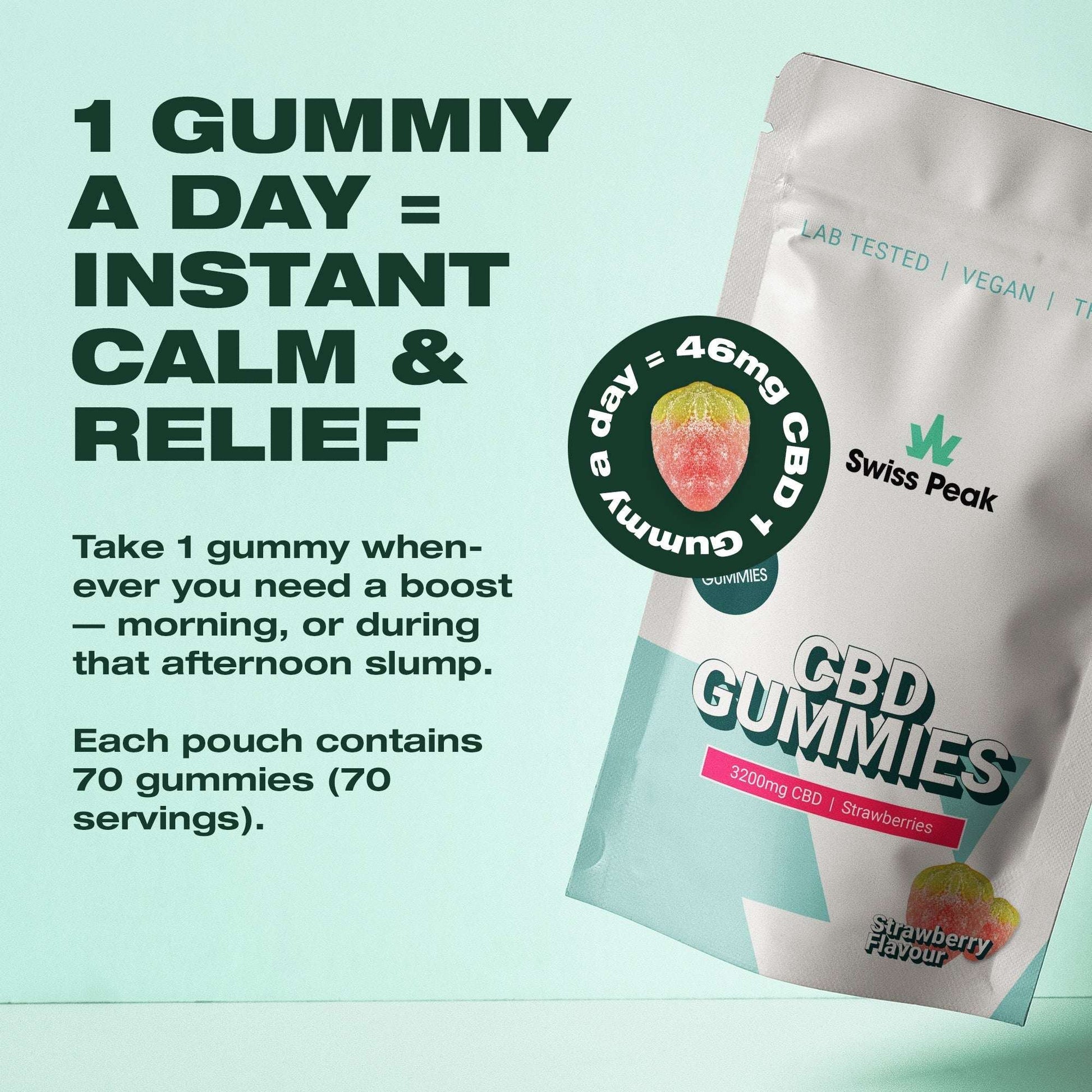 Swiss Peak CBD Strawberry Gummies 70 Gummies product image from Swiss Peak CBD