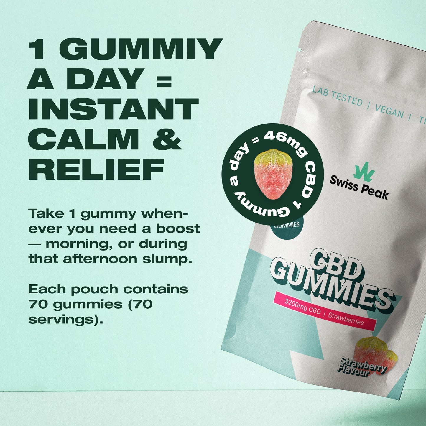 Swiss Peak CBD Strawberry Gummies 70 Gummies