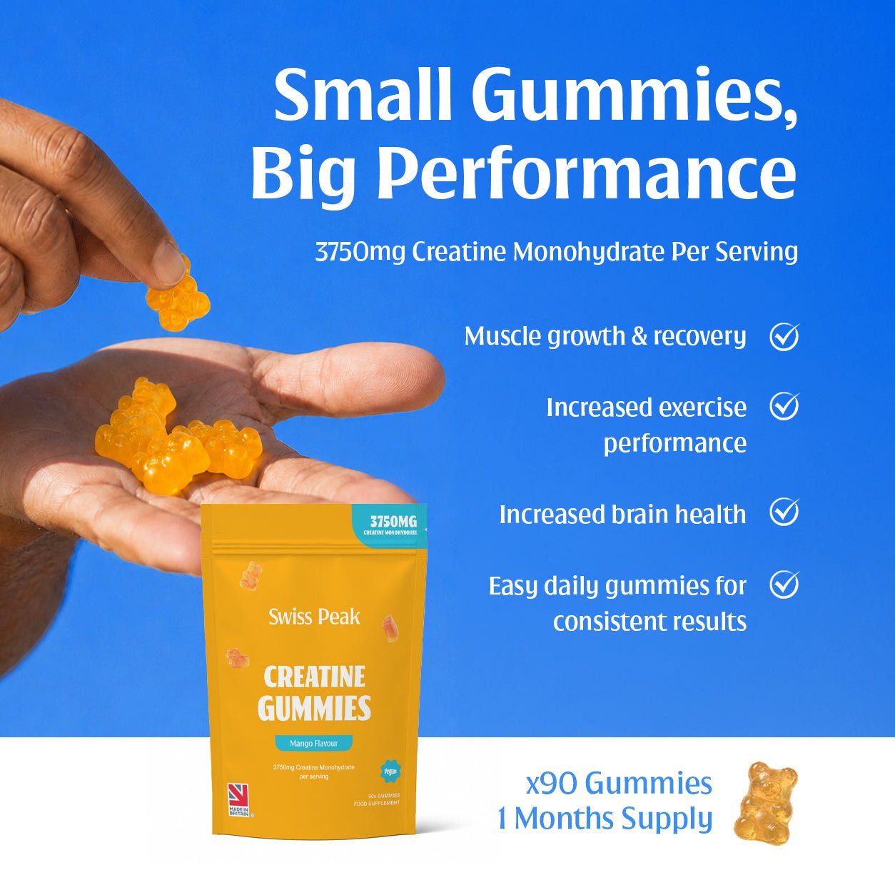 Swiss Peak mango creatine gummies close-up