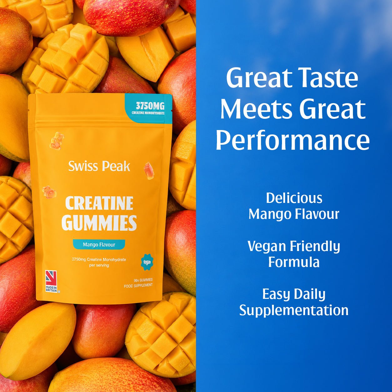 Swiss Peak Creatine Gummies three-gummy serving graphic