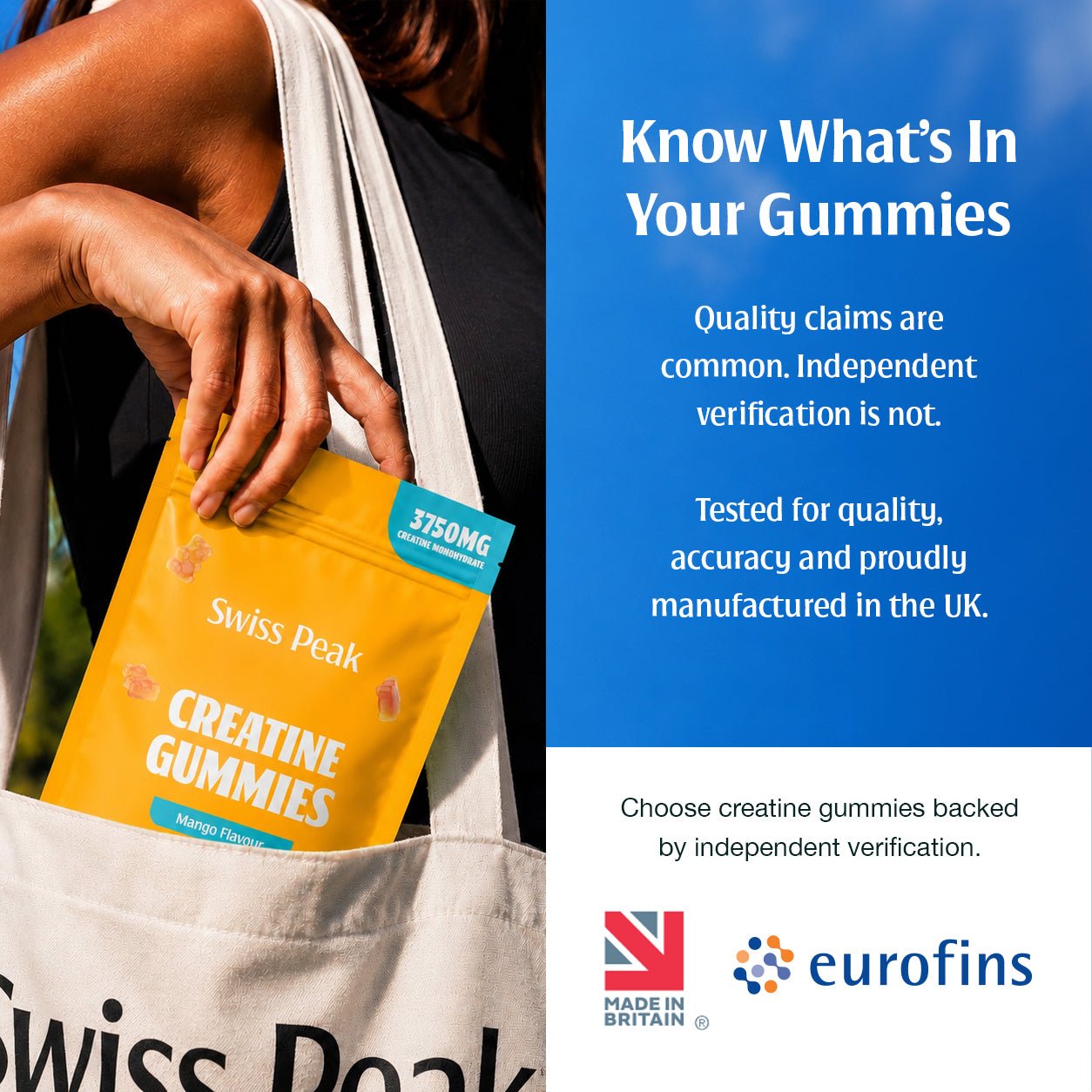 Swiss Peak Creatine Gummies 3750mg serving information graphic