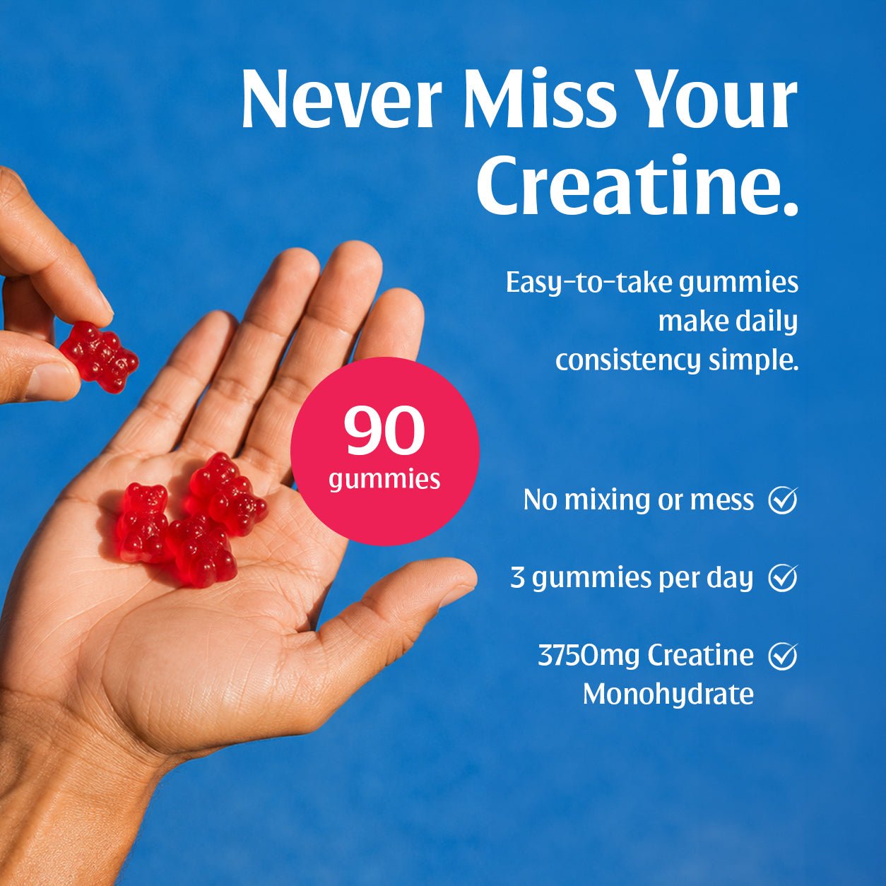 Creatine Gummies 3750mg Creatine Monohydrate Watermelon Flavour 90 Vegan Gummies