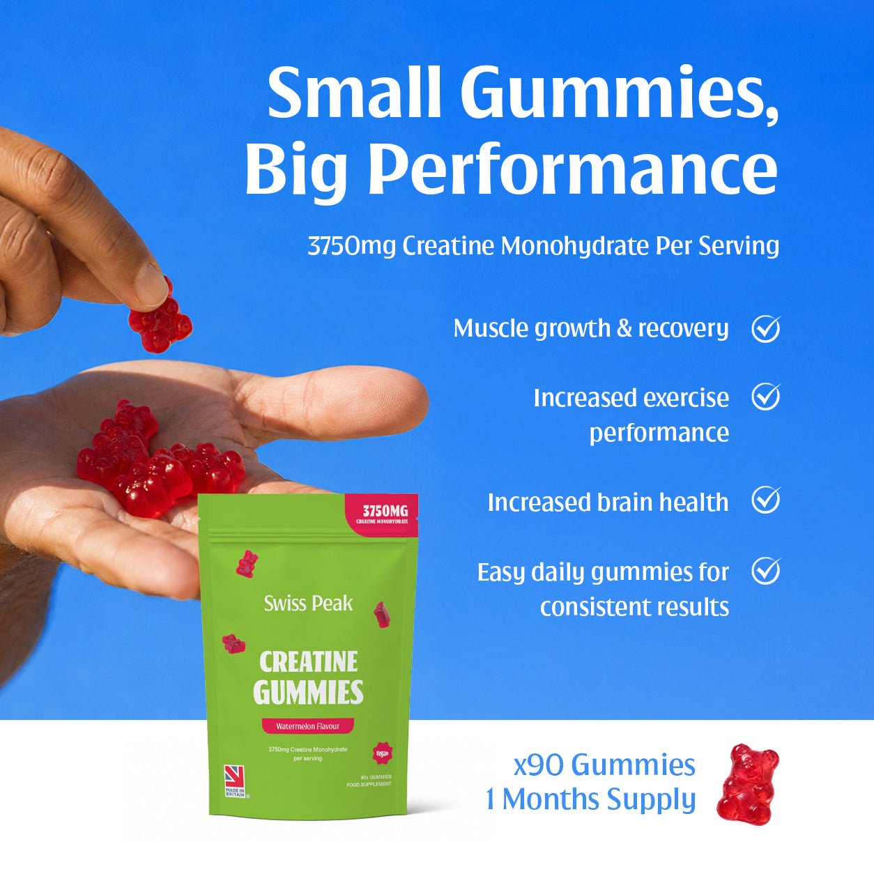 Creatine Gummies 3750mg Creatine Monohydrate Watermelon Flavour 90 Vegan Gummies