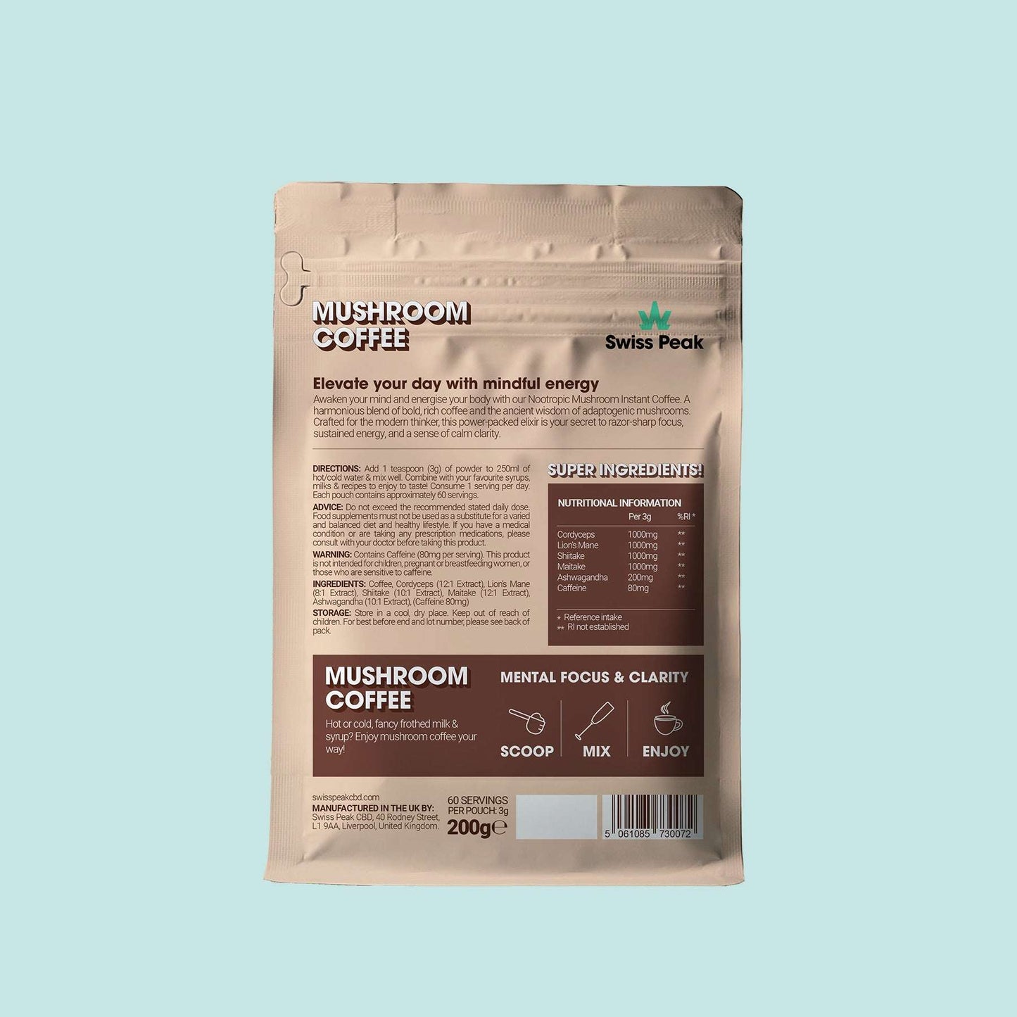 Swiss Peak Functional Mushroom Coffee 60 Servings at The CBD Hut