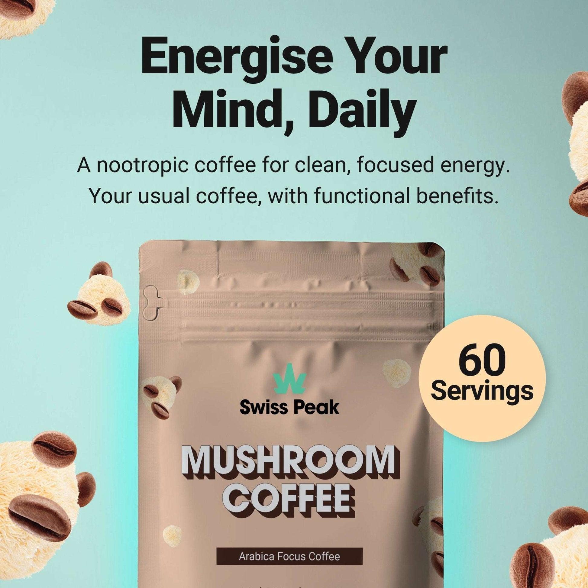 Swiss Peak Functional Mushroom Coffee 60 Servings at The CBD Hut
