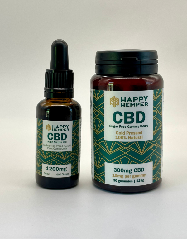 Happy Hemper Day & Night Sugar-Free CBD Bundle with 1200mg oil and 300mg sugar-free gummies