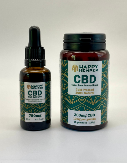 Happy Hemper Day & Night Sugar-Free CBD Bundle with 750mg oil and 300mg sugar-free gummies