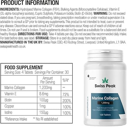 Swiss Peak CBD Marine Collagen Tablets 1200mg 30 Servings