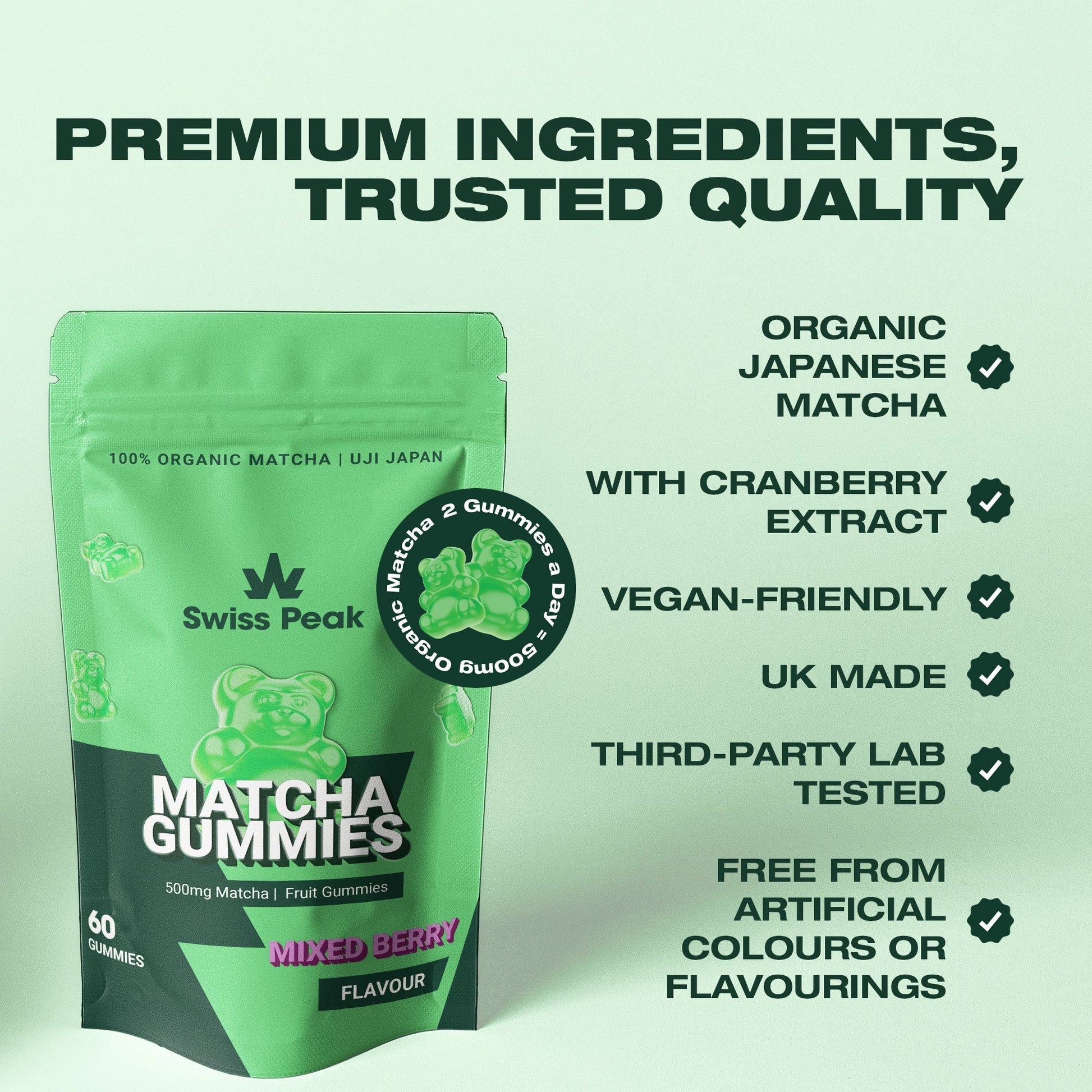 Swiss Peak CBD Matcha Gummies Mixed Berry 60 Gummies