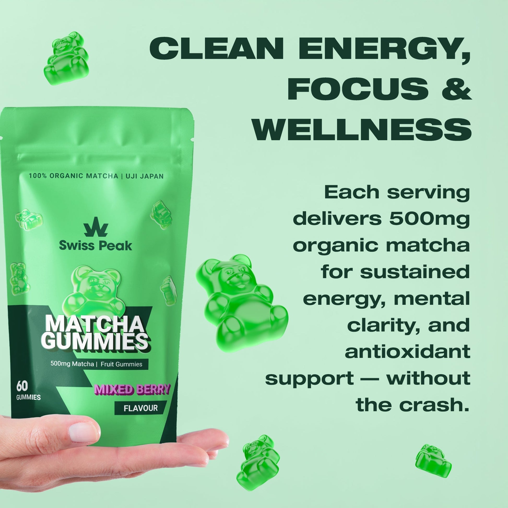 Swiss Peak CBD Matcha Gummies Mixed Berry 60 Gummies