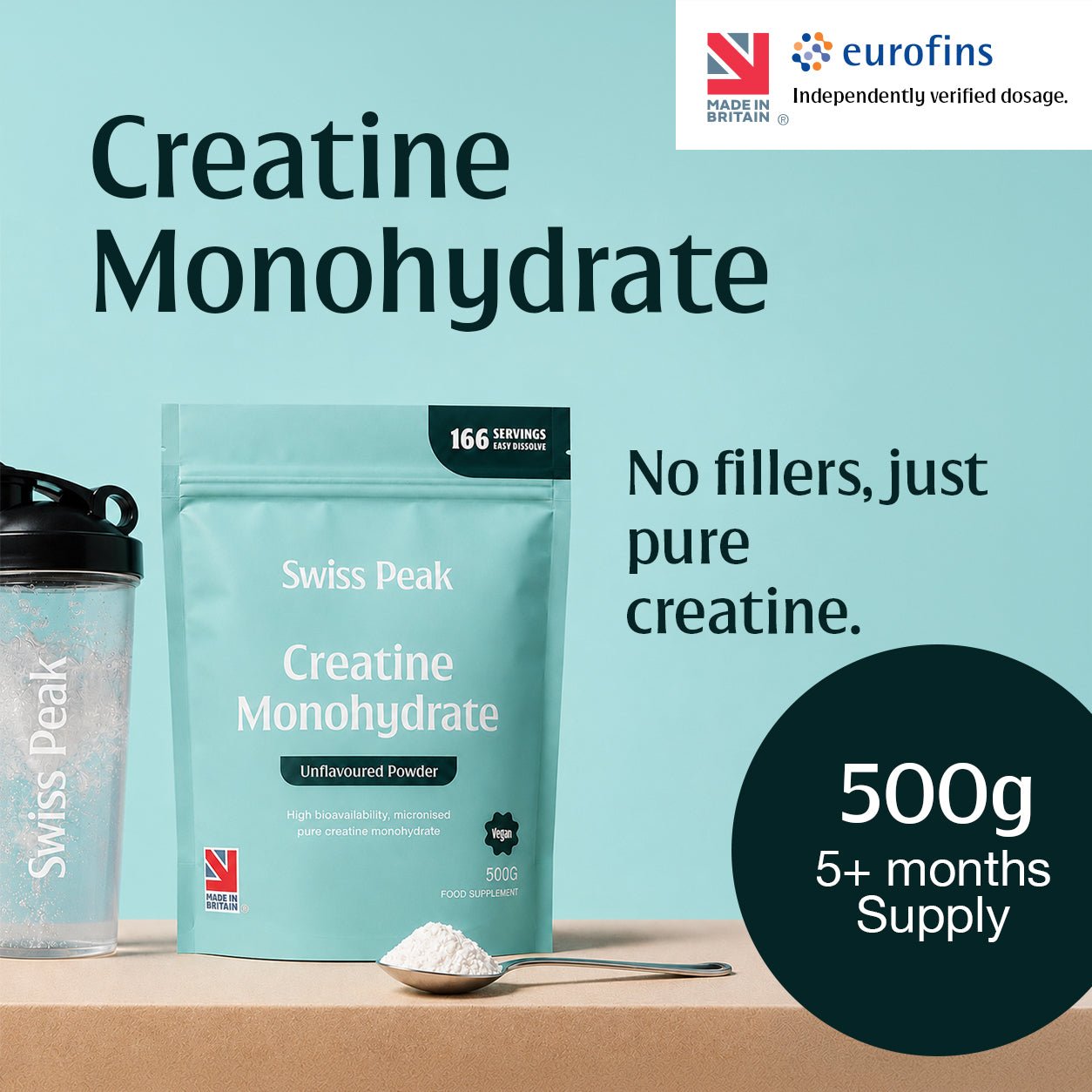 Swiss Peak Micronised Creatine Monohydrate Powder 500g