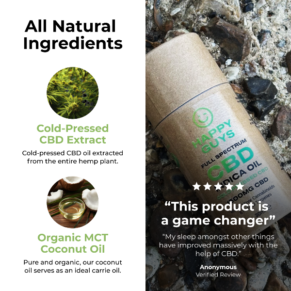 Happy Guys 1500mg CBD Full Spectrum Indica Oil Ingredients - Shop Now At The CBD Hut 