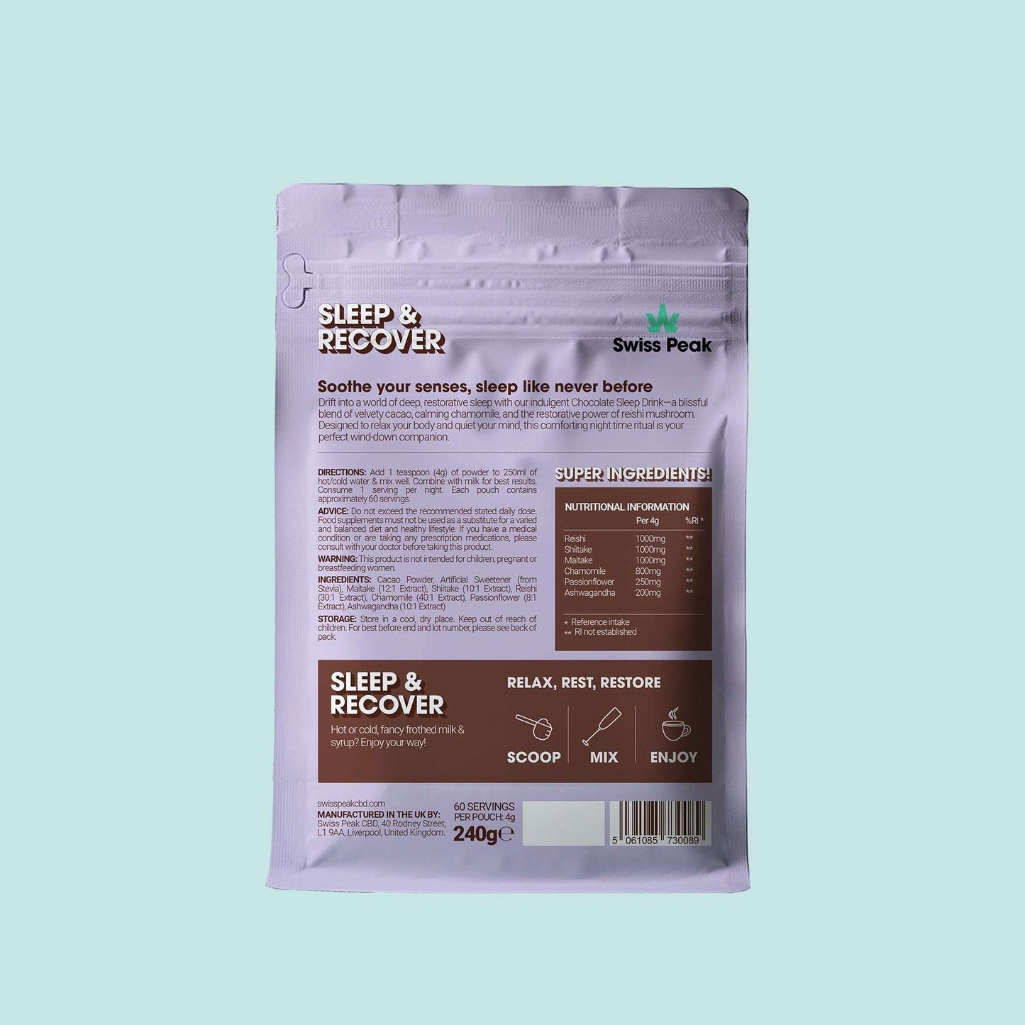 Swiss Peak CBD Night Mushroom Cacao Blend 60 Servings