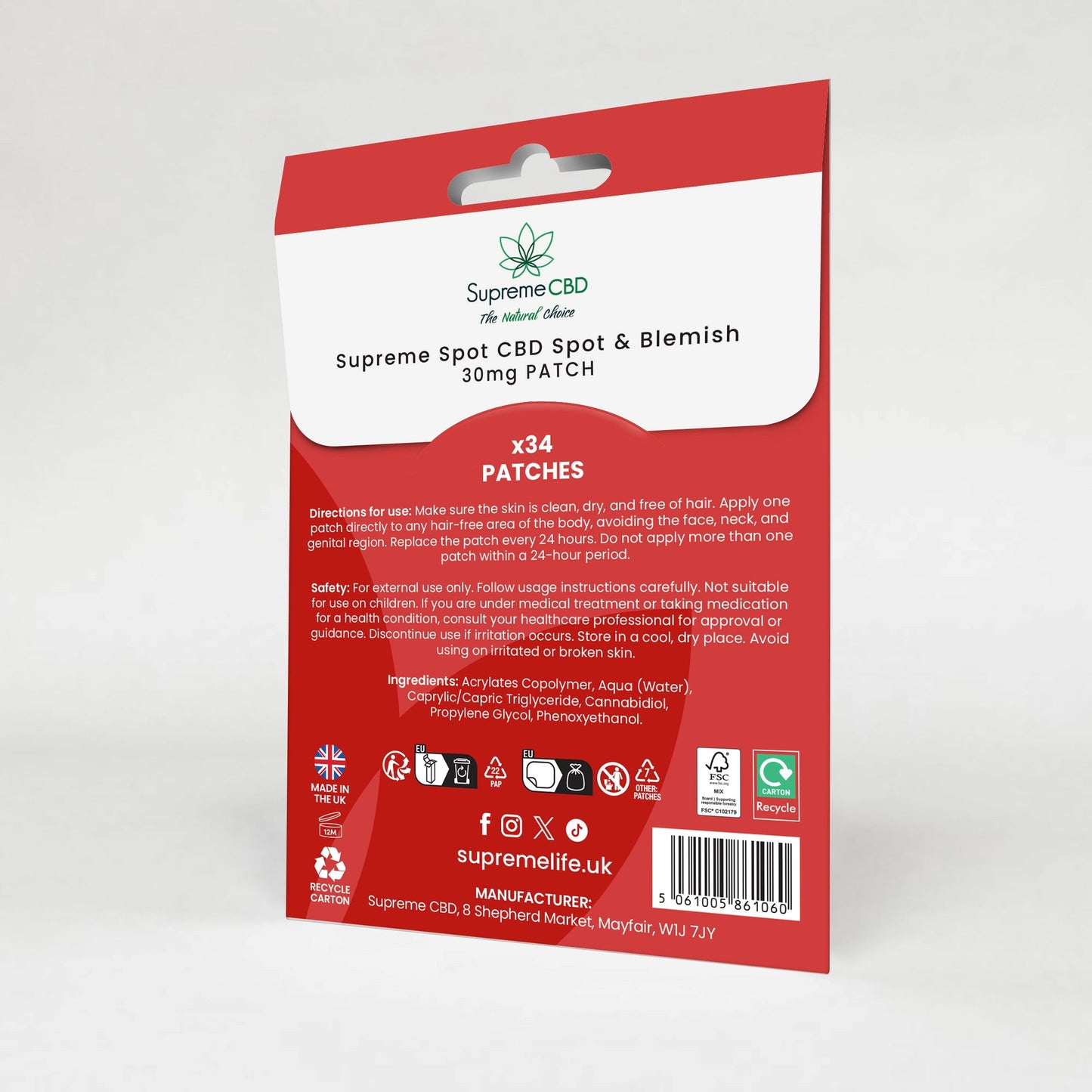Supreme CBD Spot & Blemish Patches 30mg 34 Pack