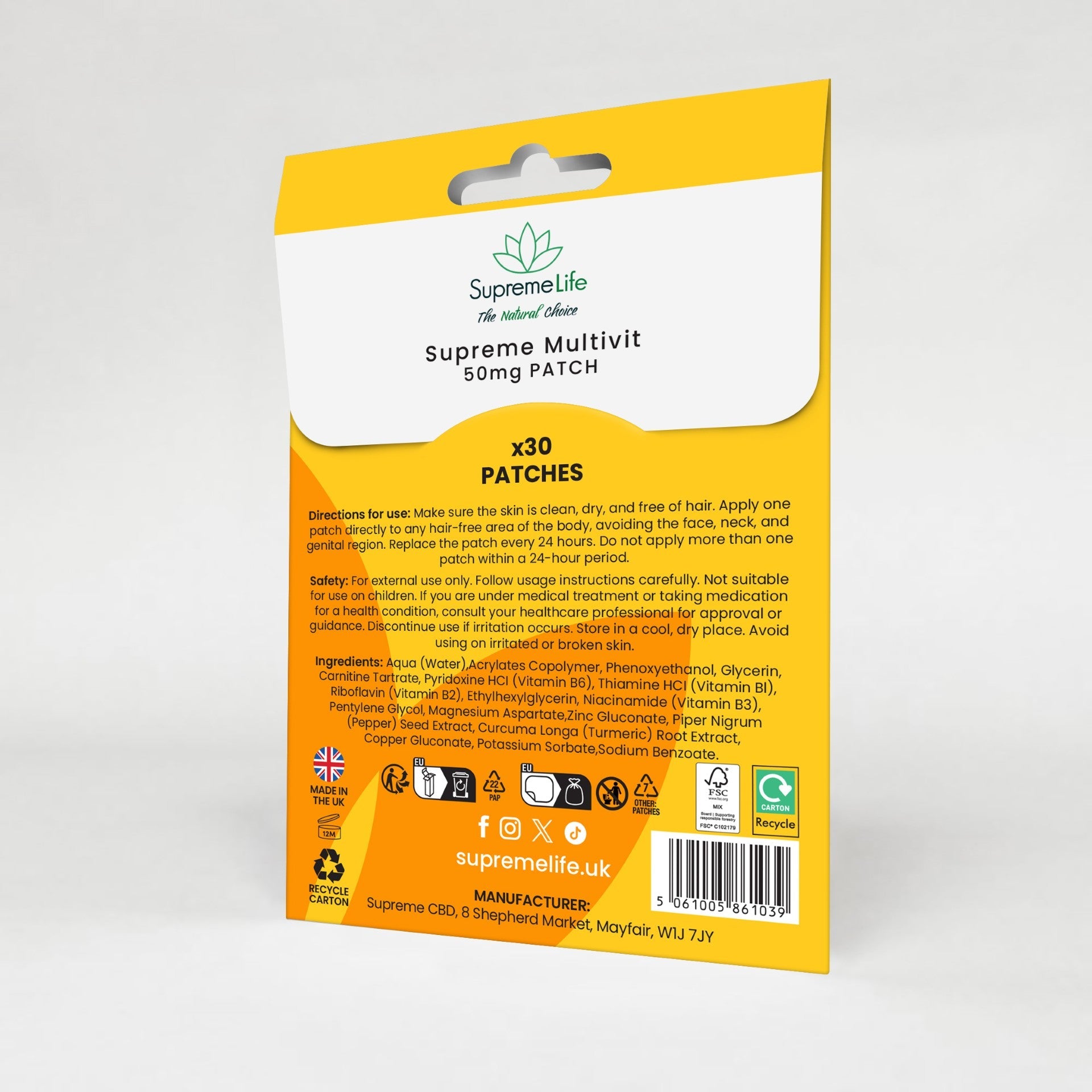 Supreme Life Multivitamin Patches 50mg 30 Pack