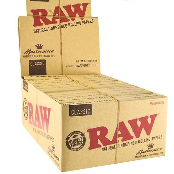 24 Raw Classic King Size Slim Rolling Papers + Tips (Connoisseur) - The CBD Hut