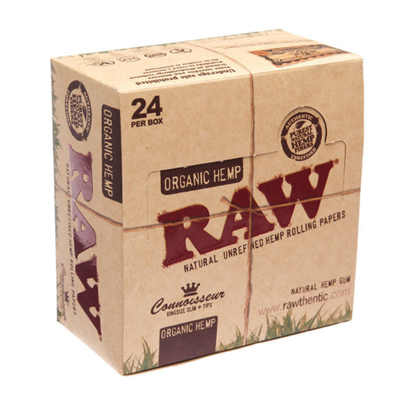 24 Raw Organic Hemp King Size Slim Papers + Tips (Connoisseur) - The CBD Hut