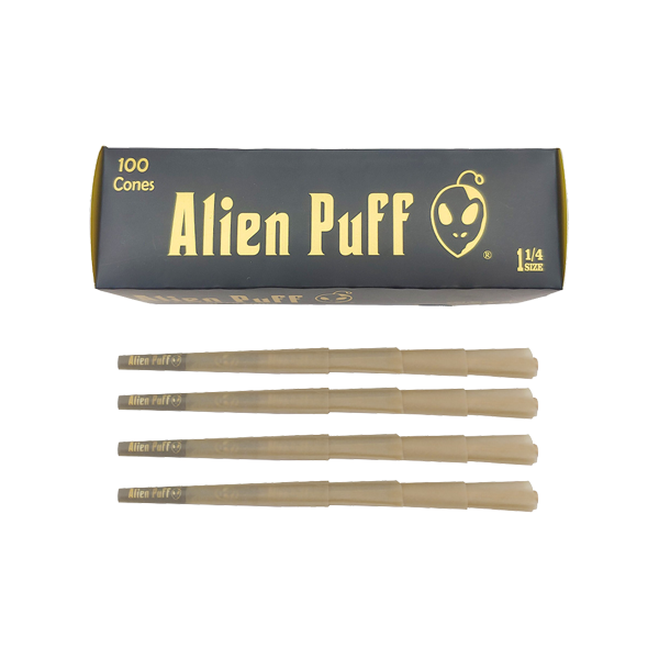 100 Alien Puff Black & Gold 1 1/4 Size Pre-Rolled Cones - The CBD Hut